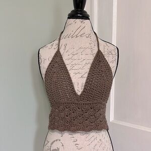 Handmade Crochet Halter Top - Cocoa Brown